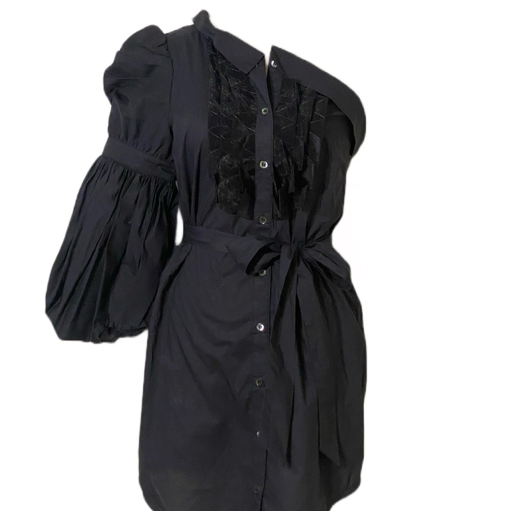 Sweetface Navy One Shoulder Button up Mini Dress with Ruffle Detail